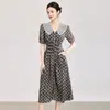 2603307-Nanyou Vestido Romántico y Elegante de Estilo Francés con Estampado de Poni y Bloques de Color con Solapa para Mujer, Nuevo Modelo de Verano