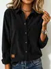 Outono Inverno Novo Listrado Lapela Manga Longa Feminina Veludo Cotelê Casual Solta Grossa Camisa Feminina Jaqueta com Emblema