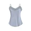 Nuevo top de tirantes finos de satén y seda casual de verano para mujer, de corte holgado, cintura alta, ribete de encaje y escote en V