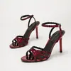 Nuevas Sandalias de Tacón de Punta Abierta de Moda de Lujo Ligero Estilo Europeo y Americano con Accesorios de Pedrería y una Sola Tira