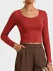 Camiseta Base Elástica para Levantar Glúteos con Cuello en U Grande de Moda Femenina Transfronteriza, Top Corto Ajustado Transparente Adelgazante Estilo Europeo y Americano para Deportes
