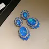 Aguja de plata con incrustaciones de diamantes, colgante ovalado redondo, conjunto de pendientes y collar, joyería de estilo corte vintage, accesorio exquisito y versátil