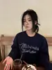 Estilo Americano azul marino Sudadera Mujer Otoño Nuevo Estampado de Alfabeto Cuello Redondo Manga Larga Estilo Perezoso Holgada Casual Top Tendencia