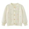 Cardigan tejido de algodón retro con flores hechas a mano de cuello redondo coreano para primavera y otoño, abrigo suéter para niñas, venta al por mayor
