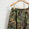 Shorts Cargo Camuflajeados Casuales Lavados Vintage de Cordón Estilo Ro de Calle Europea y Americana con Bolsillos Múltiples y Bolsillo Tipo Acordeón