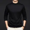 Suéter de punto para hombre de otoño, nuevo, color liso, cuello medio alto, base de camisa, mezcla de lana de oveja y seda, transfronterizo