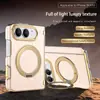 Adequado para Capa de Celular iPhone Duo Tela Dobrável, Suporte Magnético Giratório, Moldura Dourada Galvanizada, Capa Protetora Apple de Couro Liso