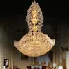 Lustre de edifício composto lustre de cristal estilo europeu lâmpada dourada para sala de estar lâmpada de engenharia central de hall de villa atmosférico
