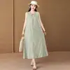 Vestido Listrado Sem Mangas Estilo Suave para Mulheres, Novo Verão 2026 Algodão Seda Longo, Muito Bonito e Elegante para Figuras Baixas