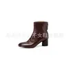 Botines de tacón grueso de piel de vaca lavada al agua para mujer, botines sencillos, novedades de otoño e invierno, piel auténtica por dentro y por fuera, punta redonda, cremallera trasera, color cepillado, botines de tacón medio
