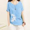 Top de Algodón y Lino para Mujer de Comercio Exterior Talla Grande Estilo Literario para Mujer Suelto Sencillo Manga Corta Explosiones Transfronterizas Ropa de Algodón y Lino para Mujer