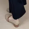 Zapatos de mujer retro estilo francés de corte bajo, nuevo modelo otoño 2026, slip-on de piel suave, puntera redonda, tacón grueso, versátiles zapatos de trabajo para madres
