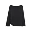 Camiseta de Manga Larga Drapada de Modal para Mujer ABOUTSEA de Principios de Otoño con Brillo Fino Plateado, Top Holgado Hombros Descubiertos para Habitaciones con Aire Acondicionado