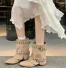Botas de moda trendy estilo coreano 2026 con tachuelas y hebilla de cinturón, botines, botas de punta cuadrada para mujer para otoño e invierno