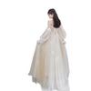 Vestido de Noiva Branco, Vestido Longo Tomara que Caia com Mangas Bufantes, Elegante e Sofisticado, Adequado para Banquetes, Estilo Outono, Tule e Organza