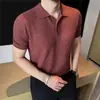 Camiseta Polo de Manga Corta de Punto Fino de Lujo para Hombre Verano 2026 Corte Ajustado Elástica con Cuello de Vestir