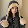 Gorro de Tricô de Inverno para Mulheres, Gorro Peludo à Prova de Frio, Circunferência da Cabeça Grande, Forrado com Fleece e Espessado com PomPom, Gorro Fofo com Proteção para Orelhas Colorido