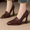 Zapatos de Salón de Punta Baja Estilo Coreano Zapatos de Trabajo 2026 Primavera Tacón Grueso Plataforma Impermeable Elegante Puntera Metálica Tacones Altos Cómodos