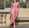 Vestido informal de vacaciones para mujer, de manga larga, con solapa y estampado floral, de algodón, con botones y camisa larga