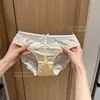 Roupas Íntimas de Renda Feminina Luxo Leve Cetim Sexy Puro Desejo Renda Doce com Acabamento Calcinhas de Cintura Média Femininas Atacado