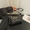 Bolsa de mão quadrada pequena com estampa de bolinhas estilo coreano, nova moda 2026 bolsa de ombro casual, bolsa de ombro feminina elegante e simples