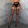 Meias arrastão estilo europeu e americano com entrepernas aberto, meia-calça de seda preta peça única, cinta-liga sedutora, sexy, antiderrapante, peça única para mulheres
