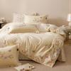 Novo Conjunto de Roupa de Cama de Quatro Peças Estilo Fresco Bordado Floral Estampado, Todo em Algodão Puro, Incluindo Lençol de Cima e Lençol com Elástico