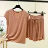 Ropa de dormir de verano fina, holgada, talla grande para mujer, se puede usar afuera, sensación fresca, modal, manga corta, pantalón corto, conjunto para casa