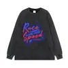 Camiseta de Manga Curta com Estampa de Slogan de Corrida Estilo Vintage Vermelha e Azul, Marca de Moda High Street, Top Solto Oversized, Em Estoque