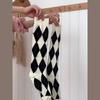 Meias Pretas e Brancas com Padrão de Losangos para Mulheres, Meia-Calça de Comprimento Médio, Estilo JK Academy Xadrez Losango Longo, para Primavera e Outono