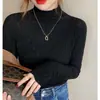 Suéter de punto de cuello medio manga larga otoño e invierno nuevo ajuste ceñido versátil estilo coreano moderno color liso básico top albaricoque