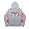 Jaqueta Cardigan com Zíper Completo 2024 Estilo Gótico Americano Suéter com Capuz Estampado Masculino e Feminino Capuz de Primavera e Outono
