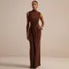 AliExpress Vestido Largo Sexy de Tirantes Ajustado de Color Sólido con Cuello Medio Alto para Mujer