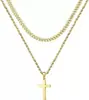Joyería Popular Transfronteriza Collar con Colgante de Cruz de Acero de Titanio para Hombre Largo Accesible Lujo Versátil Accesorios de Doble Capa Oro de 18 Quilates Gama Alta