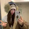 Gorro de Felpa Estilo Retro Americano de Mezcla de Lana para Mujer, Gorro Holgado de Invierno para Circunferencia de Cabeza Grande, Gorro de Punto Cálido
