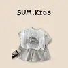 Conjunto de Shorts de Trabalho Estampado de Manga Curta para Crianças Verão 2026 Novo Estilo Tendência Casual Conjunto de Duas Peças para Bebês e Crianças