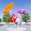 Escultura Grande de Flor Hueca de Acero Inoxidable Flor de Rosa Metálica Iluminación de Arte de Hierro Flor de Loto Adorno de Paisaje Exterior