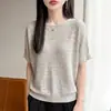 Nuevo Suéter de Punto Redondo con Mangas Murciélago, Manga Corta, Color Sólido, Calado, Corte Holgado, Camiseta Base Superior