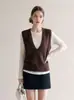 Chaleco tejido retro estilo francés, prenda exterior para mujer otoño/invierno, elegante y sofisticado, perfecto para usar en capas, top tipo chaleco 25728