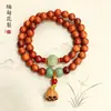 Popular Madeira de Pessegueiro Antiga de Taishan Sorte Lótus 8mm Pulseira Dupla de Círculo Lótus para Homens e Mulheres, Pulseira Artesanal Cultural, Suprimento para Transmissão ao Vivo