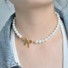 Cross-border Hot-selling High-end Light Luxury Bow Pearl Side Colar Chain ins Small Medium Design Simple Clavicle Chain