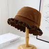 Chapéu Balde Retro Doce com Aba Franzida para Mulheres, Moda Coreana e Japonesa, Chapéu Balde Emagrecedor para Outono e Inverno
