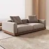 Sofá de nogal estilo japonés wabi-sabi con chaise longue para villas grandes, sofá de esquina de madera maciza creativo para sala de estar con tapicería de tela tecnológica