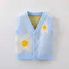 Colete de Tricô para Bebê Estilo Novo Primavera e Outono Meninas Estampa Floral Colete Suéter Cardigan Gola V Colete Infantil Estiloso