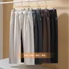 Calças casuais masculinas de acetato texturizado e lã para primavera e outono, calças esportivas de perna larga retas e largas, calças estilo pai plus size
