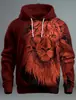 Suéter Nuevo Transfronterizo Primavera y Otoño 2024 Estilo Europeo y Americano Imagen de León Suéter Estampado 3D a Cuadros Retro con Capucha para Hombre
