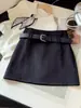 Elegante saia lápis estilo terninho cinza para mulheres, nova coleção de outono, cintura alta, modeladora, saia curta anti-exposição para baixinhas