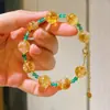 Conjunto de Pulsera y Collar de Diseño Retro Estilo Nacional de Cristal Amarillo Natural de Alta Calidad y Calcedonia Verde