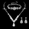 Set de Joyería de Boda para Novia Set de Tres Piezas Brillante Pedrería Zircón Lágrimas de Ángel Gota Collar Aretes Pulsera