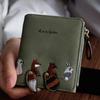 Cartera Bordada para Mujer Estilo Fresco Lindo Dibujo Animado Estilo Coreano Corta con Borla Cierre de Cremallera Plegable Monedero Tarjetero